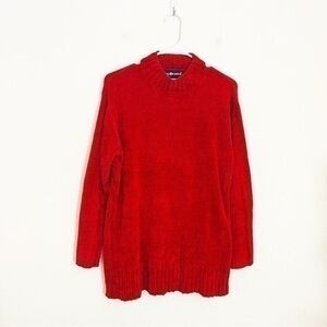 Sag Harbor Crewneck Long Sleeve Chenille Sweater Size Small Red 100% Acrylic